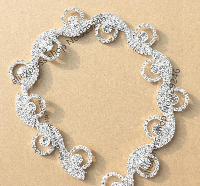 free shipping 90cm/pack 2.5cm wave round circle crystal rhinestone chain yard trim for bridal wedding dress headdress decoration