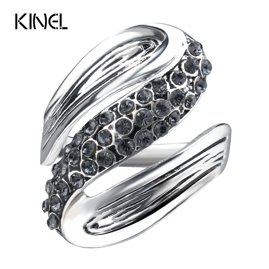 Kinel 2017 New Gray Crystal Rings For Women  Antique Silver Color Retro Jewelry Unique Party Gift