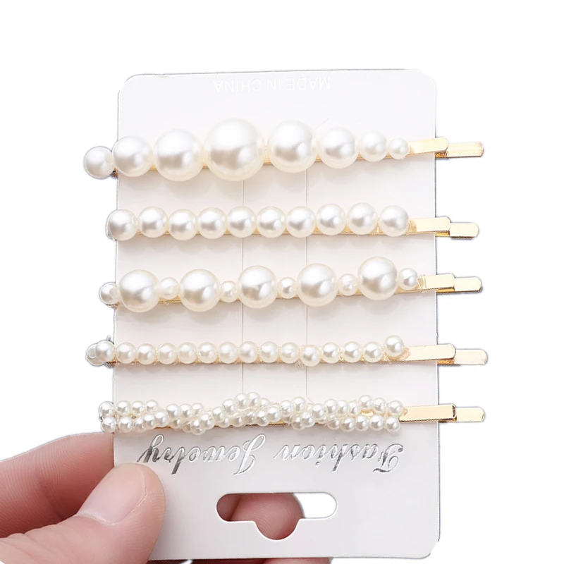 5pcs/lot Pearl Beads Hair Clips Big Small Imitation Hairpins For Women Fashion Hair Jewelry Simple Barrettes Wholesale Hairpins