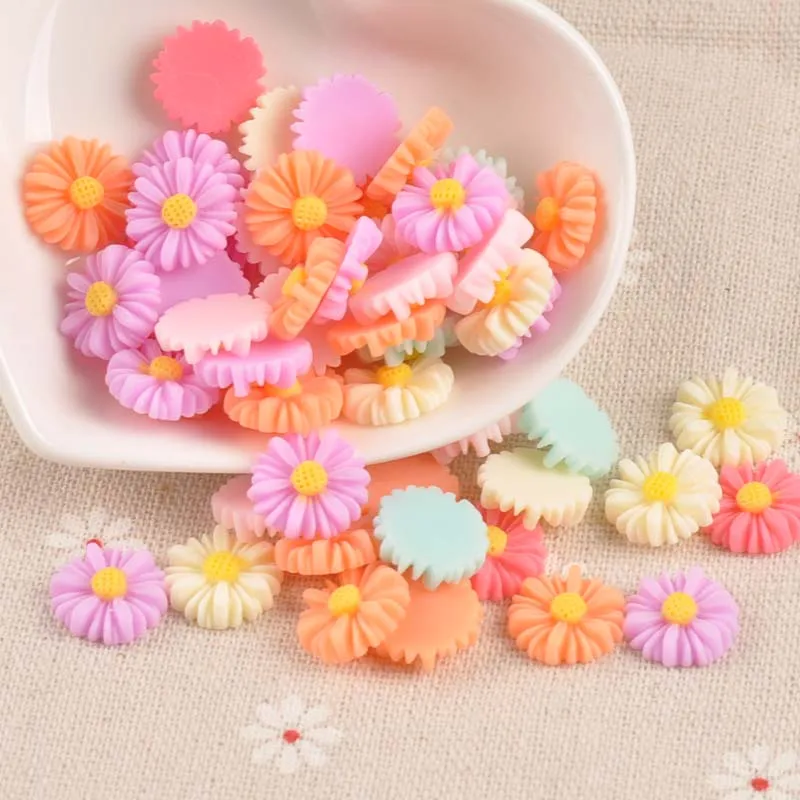 50PCS daisy Flower Pattern flatback Resin Cabochons Scrapbook Craft 13mm DIY Embellishments decor Headwear accessories CP1973