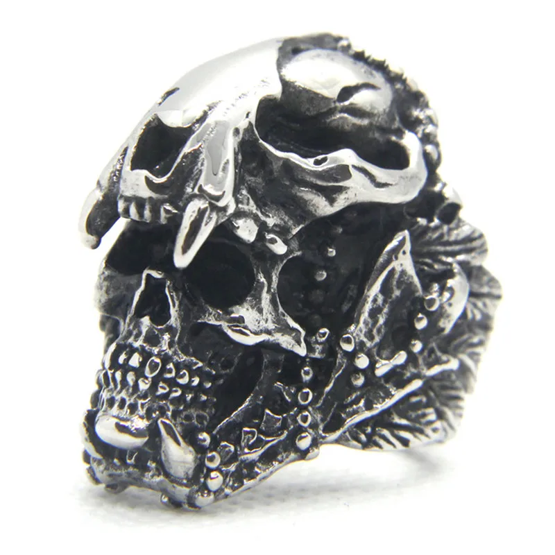 Indian Jaguar Warrior Skeleton Ring 316L Stainless Steel Vintage Punk Men Jewelry