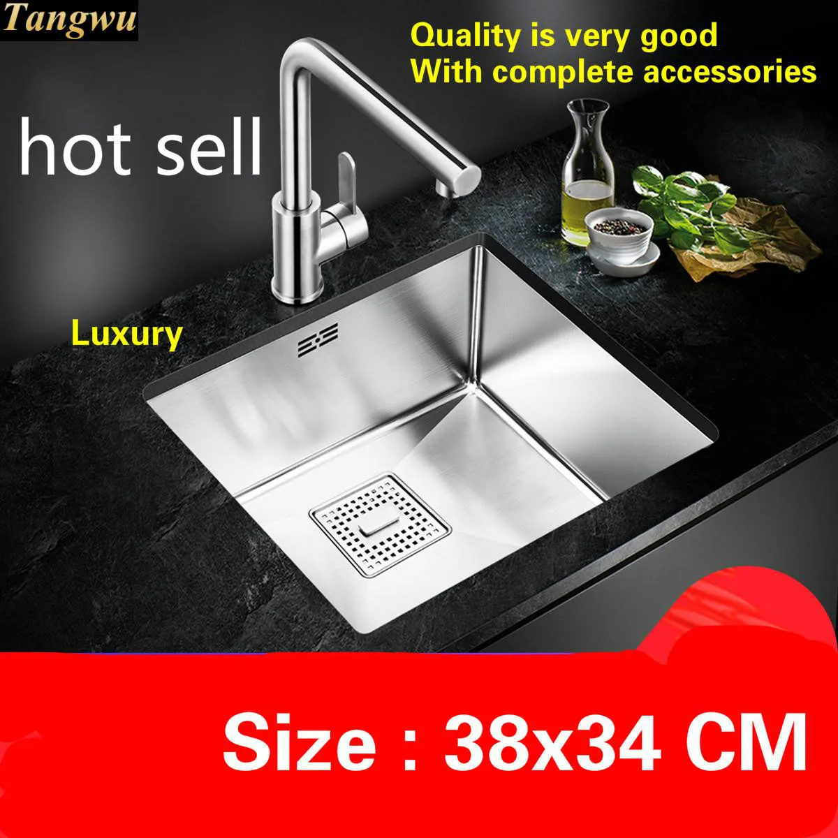 

Free shipping Luxury balcony trumpet kitchen manual sink single trough stretch faucet 304 stainless steel hot sell 38x34 CM