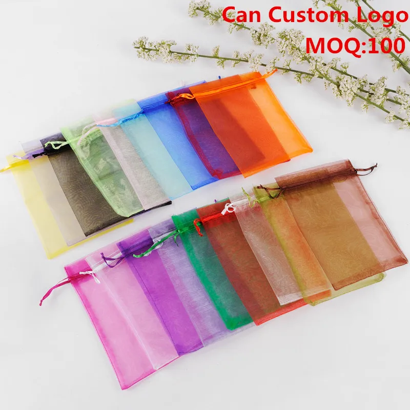 17x23cm Mixed Color Drawable Organza Jewelry Bags Embalagem Para Presente Christmas /Wedding  Gift Bags 100pcs/lot Wholesale