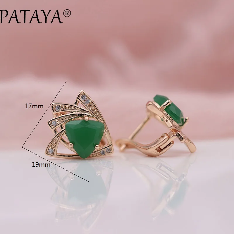 PATAYA New Arrivals 585 Rose Gold Color Triangular Cubic Zirconia Dangle Earrings Women Wedding Party Earring Fine Cute Jewelry