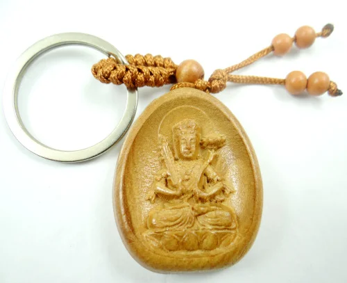 Natural mahogany three-dimensional engraving Patron saint keychain Buddha key ring jewelry gift for men and women 1pc