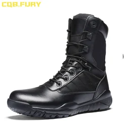 Factory Supply Black Leather Boots Men's Tactical Leather Boots Lace-up  Ankle Strap Boot size 38-46