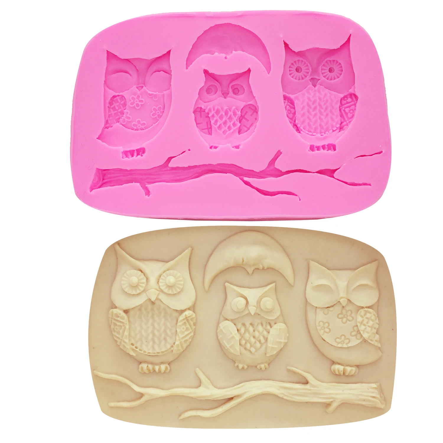 M0449 Owl Silicone Mold - Bird moon and Branch Mold Sugarcraft, Cake Decoration, Fondant, Gum Paste, Chocolate, Resin Mold