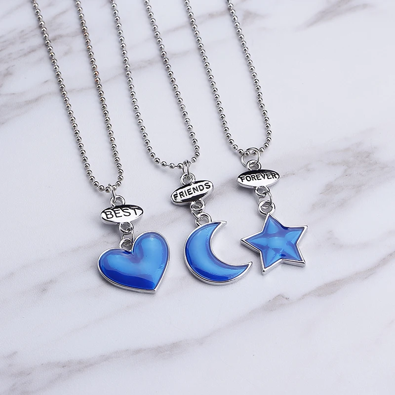 Set for Children Best Friend Forever Necklace Resin Blue Heart Moon Star Pendant BFF 3 Necklace Jewelry Lovely Gifts For Kids