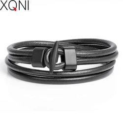 XQNI New Arrival Fashion Leather Men's Bracelets Trendy Boys Knight Courage Bandage Charm Black Hook Bracelets Bangles Jewelry