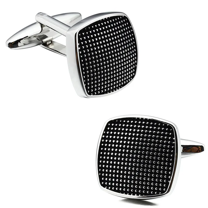 Square Black Enamel Man Shirt Cuff Links and Tie Bar Clips Set for Business Accessories Best Gift for Man