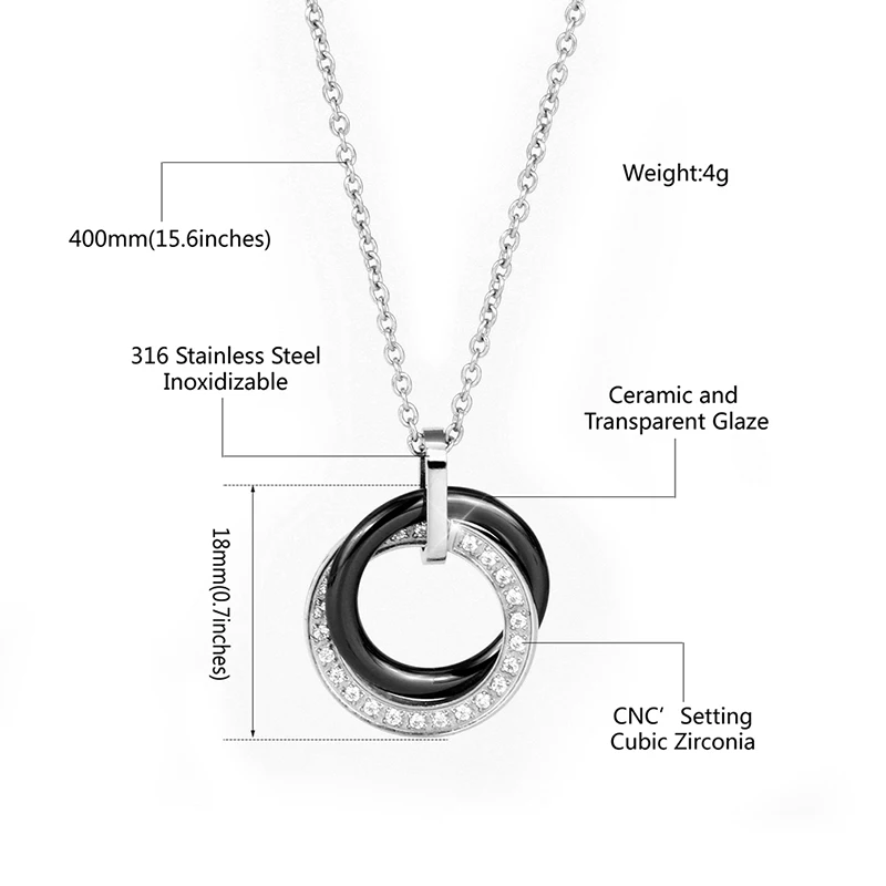 Ceramic Jewelry Double Circles Round Choker Necklace Women Black White Crystal Necklaces & Pendants Women Wedding Jewelry