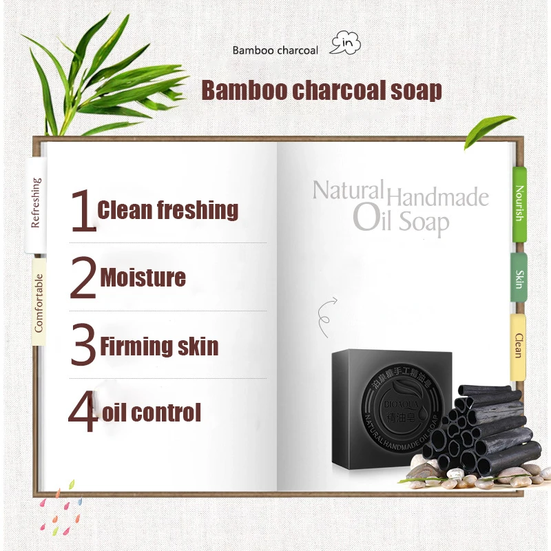 Bamboo Charcoal Handmade Soap Skin Whitening Deep Cleansing Blackhead Remover Acne Treatment Face Wash Hair Bath Skin Care 100g