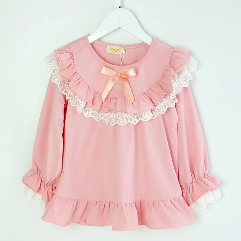 Newest Girls Pajama Set Kids Home Cloth Pyjamas Cotton Long Sleeve Lace Cute Princess Nightgown Retro Sweet Sleepwear Y1254