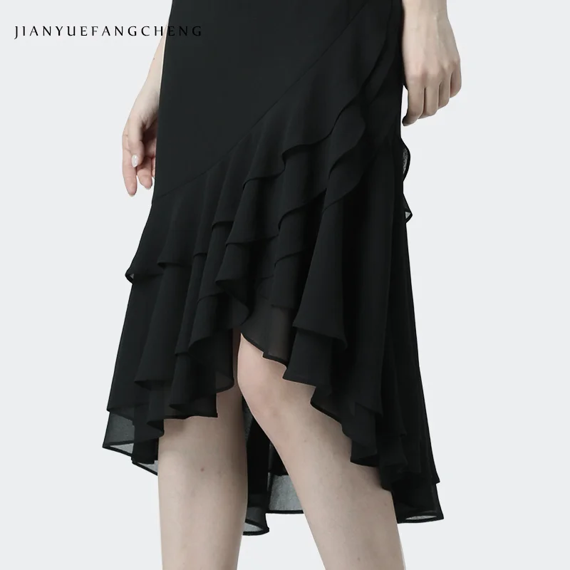 Elegant Office Ladies Mermaid Skirt 2019 Summer Fashion Black Chiffon Skirts Women High Waist Sexy S-4XL Size Midi Tulle Skirt