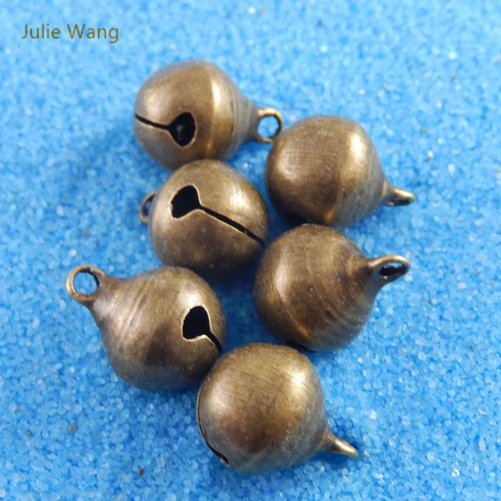 Julie Wang 10-50PCS 12mm Jingle Bells Charms Antique Bronze Copper Fashion Pendant Bracelet Keychain Jewelry Making Accessory