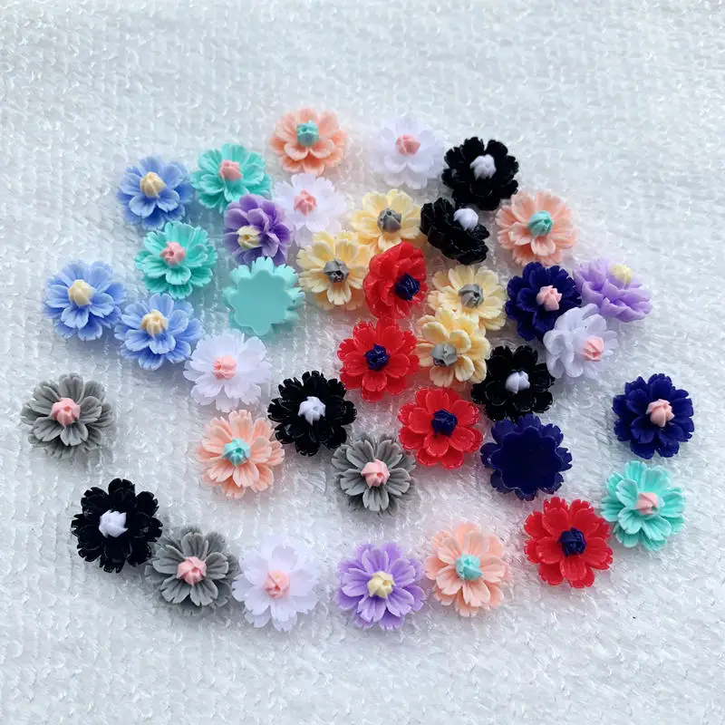 50Pcs Mix Colors Flower 12*13mm Decoration Crafts Flatback Cabochon Scrapbooking Embellishments Kawaii Diy Accessories -B52A