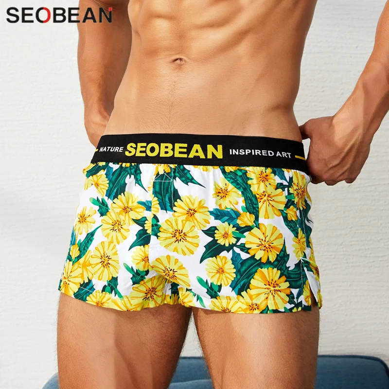 SEOBEAN Young Fashion Men\'s Boxers Flower Shorts U convex Pouch Sexy Men Boxer Shorts Home Loose Underpants Youth Underwear