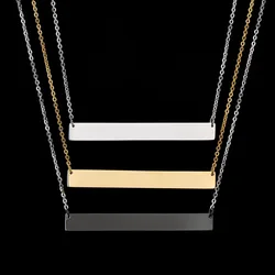 New Personalized Blank Bar Pendant Necklace 3 Colors Stainless Steel Custom Name Plate Necklace Can Engrave Word Letters Jewelry