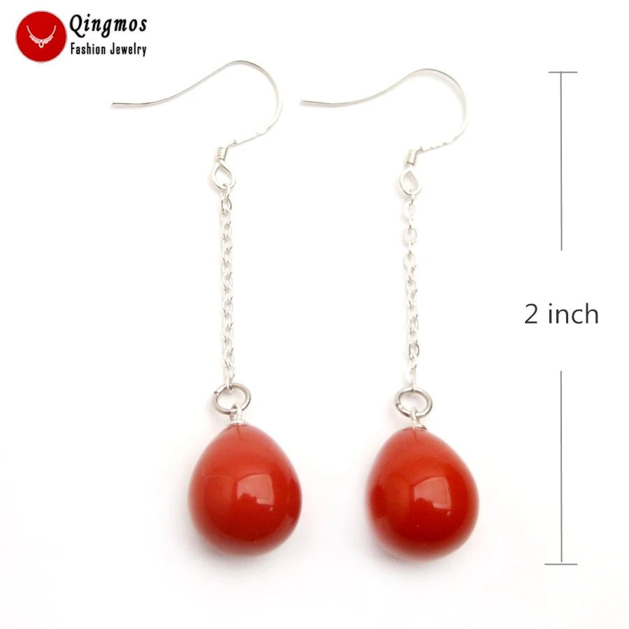 

Qingmos Trendy Sea Shell Pearl Earrings for Women with 12*15mm Drop Red Sea Shell Pearl Dangle Earring Fine Jewelry kolczyk e739