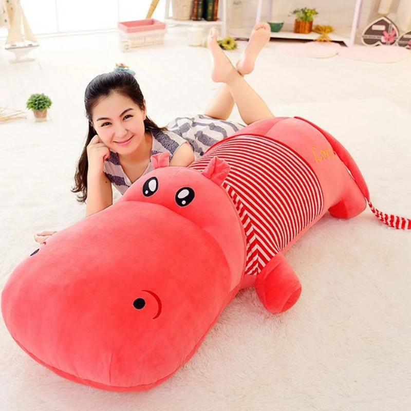 Dorimytrader Cuddly Soft Lying Animal Hippo Plush Pillow Large Stuffed Cartoon Hippos Toy Doll Baby Gift Lover Present 180cm