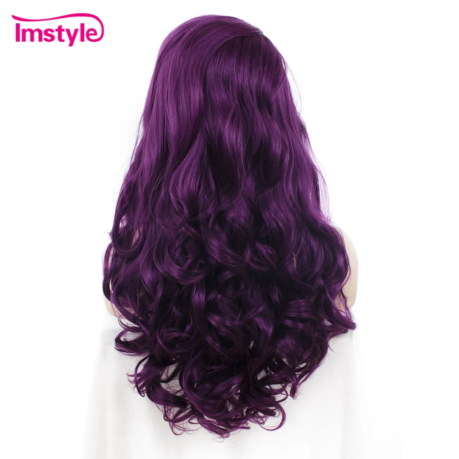 Imstyle Purple Wig Long Wavy Synthetic Lace Front Wigs 24 inches Lace Front Cosplay Wigs For Women Heat Resistant Fiber