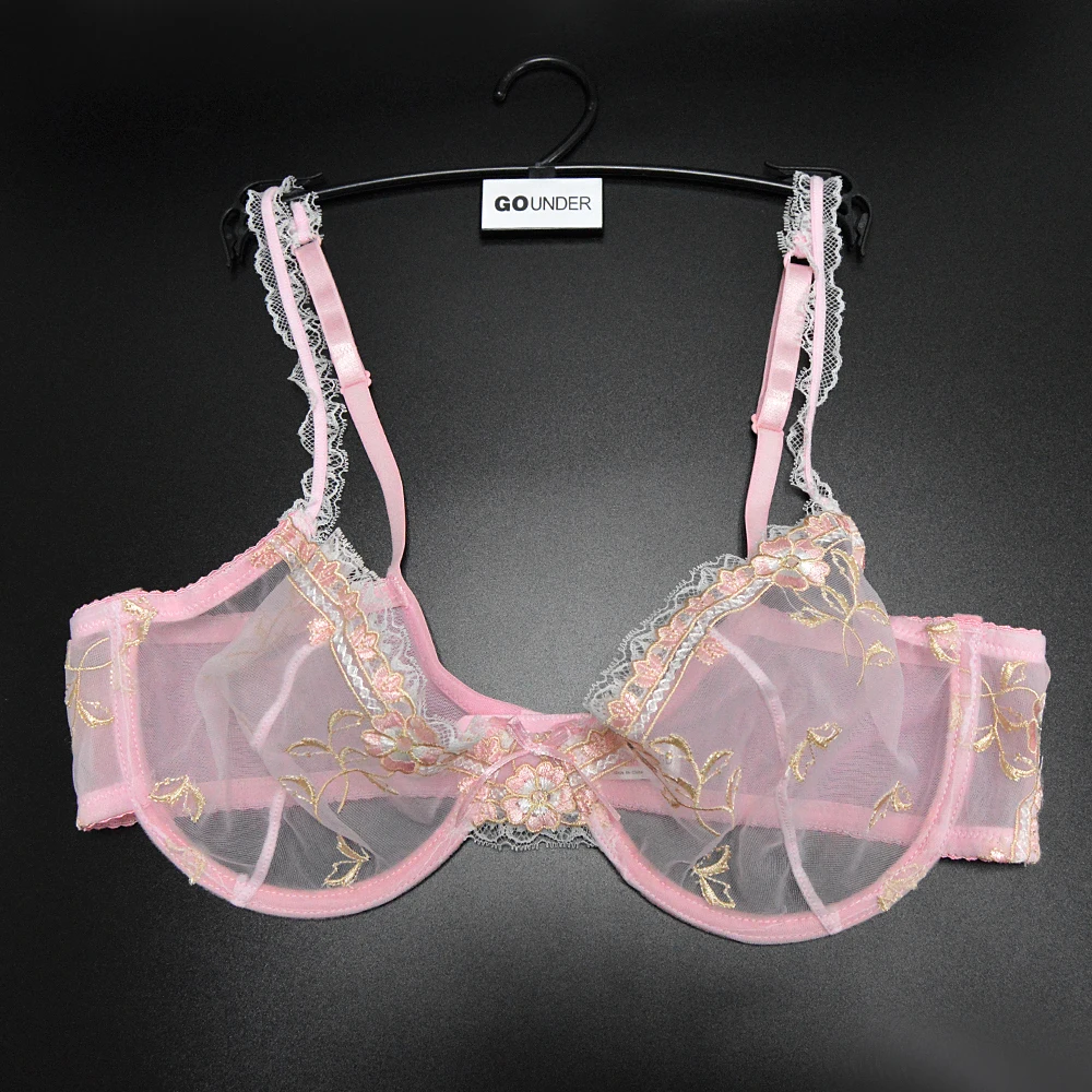 YANDW women bra panty Sales Separated ultra thin transparent lace bralette sexy set embroidery Floral plus size black pink white