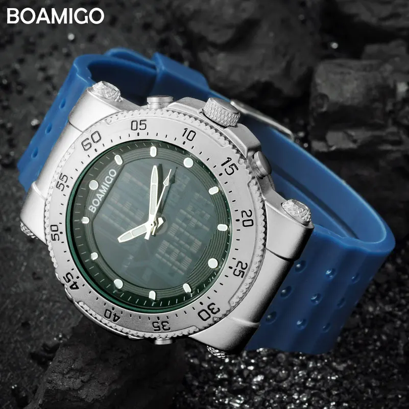 Men Sports Watches BOAMIGO Brand Rubber Quartz Watches Digital LED Wristwatches Men\'s Military Waterproof Clock Reloj Hombre