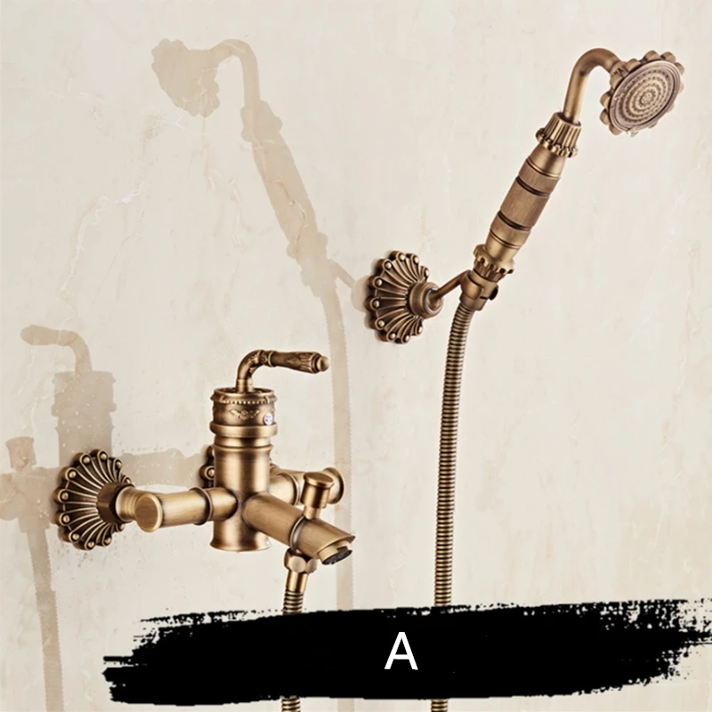 

Bamboo Antique Bronze Brass Bath Shower System Faucet Set Torneira Hot And Cold Water Mixer Tap