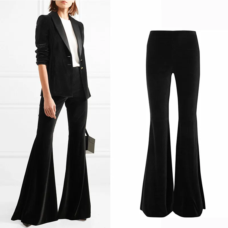 

Spring new fashion brand high waist longer length Velour fabric longer trousers Female was thin big flare pants wq789 dropship