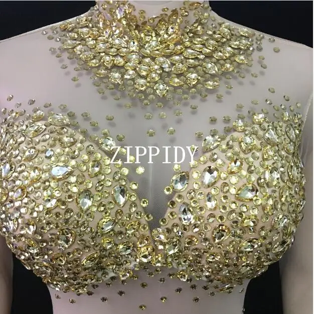 Glisten Strass Collo Alto Maglia Della Tuta Femminile Cantante Stage di Usura Delle Donne Di Compleanno Vestito Nightclub Mostra Prospettiva Body e Tutine