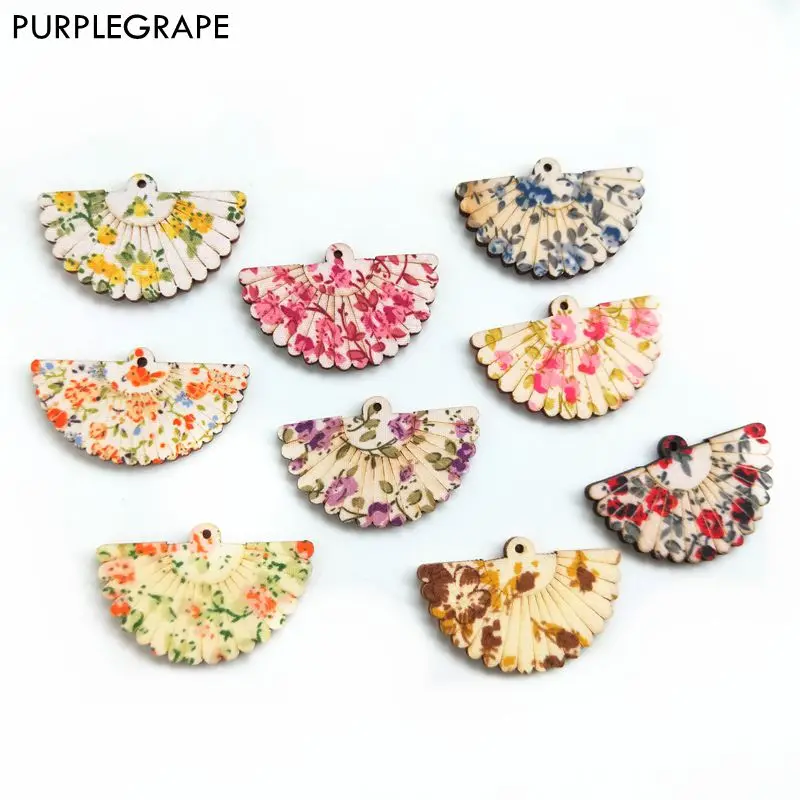 10pcs Wooden small fan pendant DIY hair accessories earrings jewelry material production art photography Dongfeng style kimono