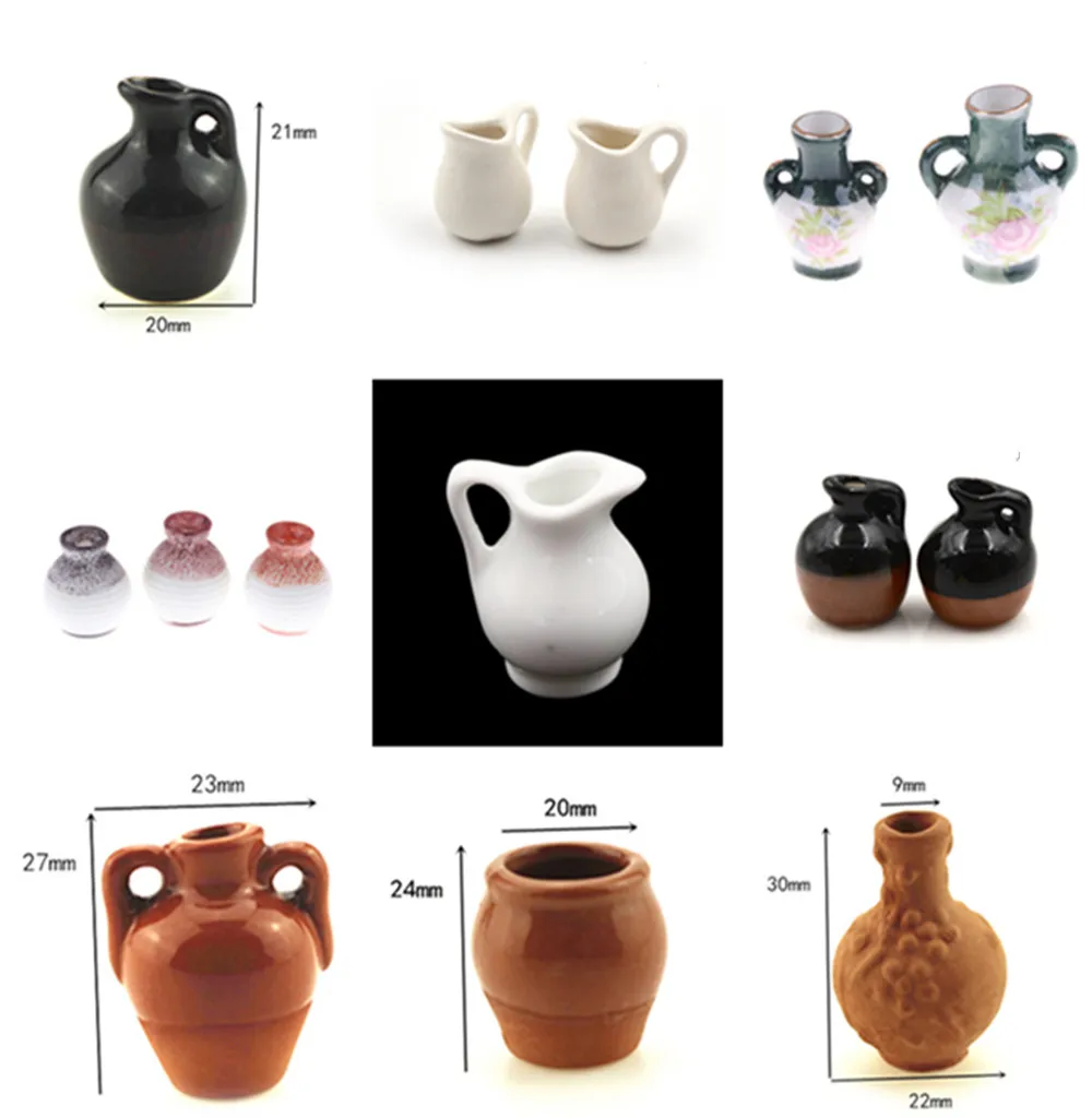 1pcsMini Ceramic Pottery Vase Doll Miniatures 1:12 house Accessories Decorative Miniature Porcelain Dollhouse Furniture Toy