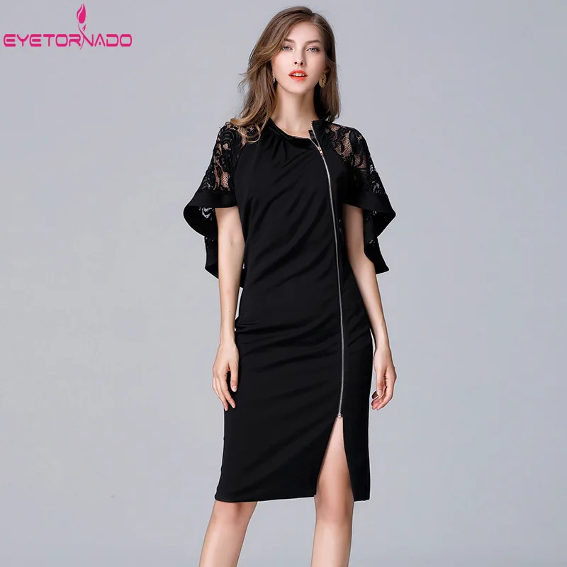 

Plus Size Women Summer Dress Batwing Sleeve Sexy Bodycon Work Office Lace Slit Zipper Elegant Bandage Party Dresses