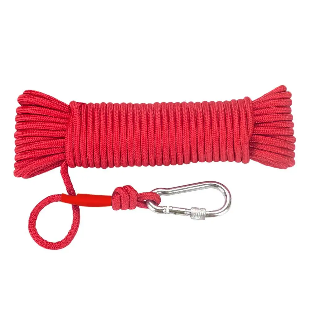 8mm Emergency Escape Rope Climbing Buckle Magnet Fishing Rope Nylon Rescue Safety Rope 20m Length For Outdoor Sports Camping