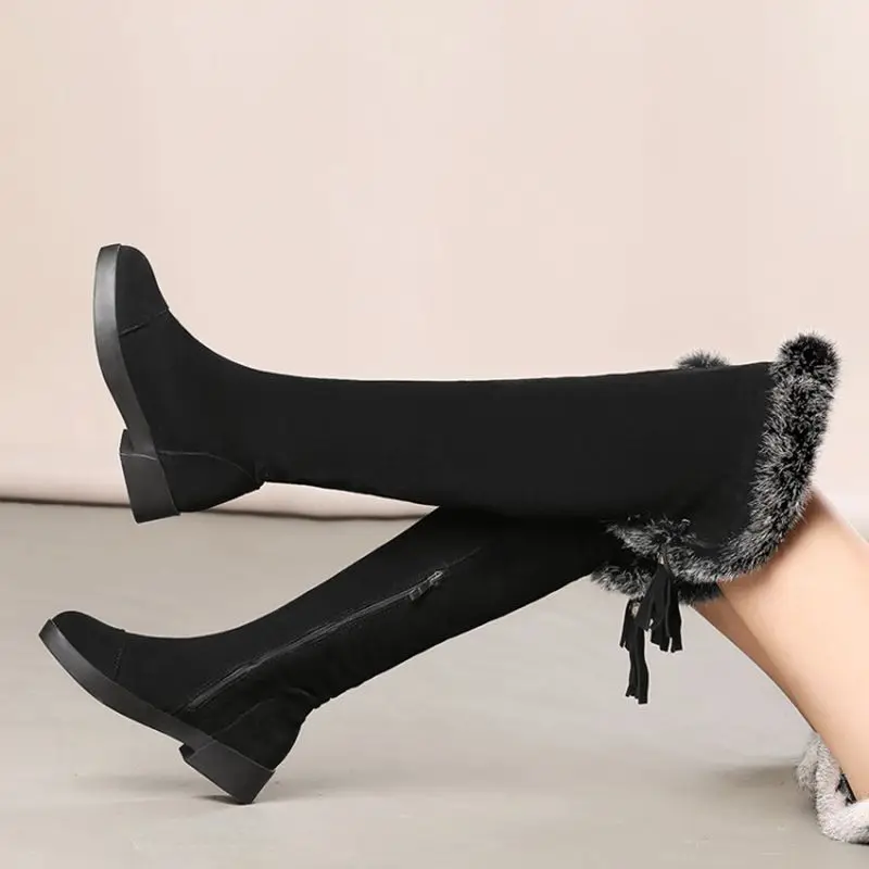 QPLYXCO New sale fashion Big Size 34-43 Russia Women Winter Warm Snow boots over the knee Long Botas Ladies fur shoes C9-7