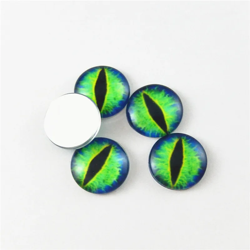 50pcs 8mm New Fashion Accessories Dragon Lizard Frog Eyes Round Glass Cover Cabochon Jewelry Finding Making Cameo Settings