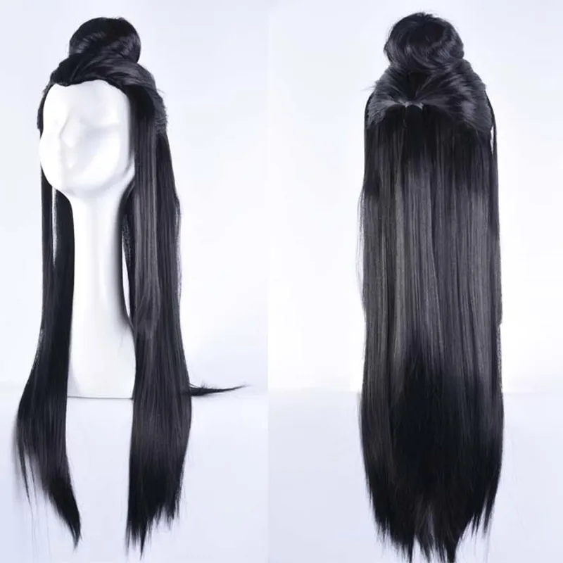 Cabelo preto chinês antigo para homens, 80cm, cabelo em forma de dinasmo antiga para homens, acessórios de cosplay guerreiro