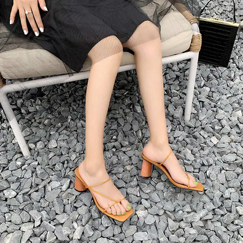 Women Summer Sandals 2019 High Heel Sandals Slippers Slip On Open Toe Sandals Casual Outdoor Slippers Narrow Band Slides