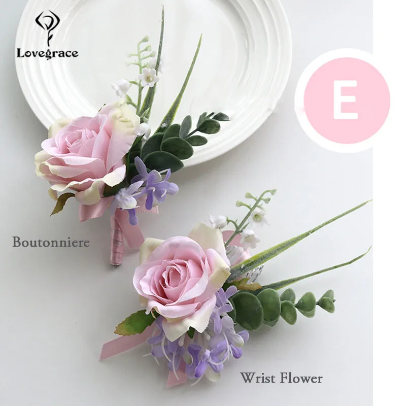 Đám Cưới Phụ Kiện Boutonnieres Corsages Vòng Tay Cô Dâu Hồng Hoa Hồng Lụa Phù Rể Cúc Hôn Nhân Đeo Cổ Tay Corsages