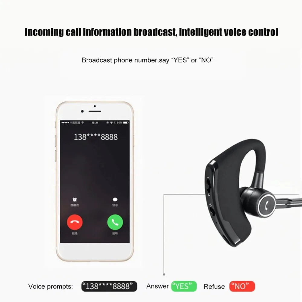 Aister V8S Business Bluetooth Headset Wireless Earphone Car Bluetooth V4.1 Phone Handsfree MIC Music for iPhone Xiaomi Samsung