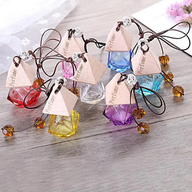 

Glass Car Perfume Bottle with Wood Cap Empty Refillable Bottle Hanging Cute Air Freshener Carrier F20171208