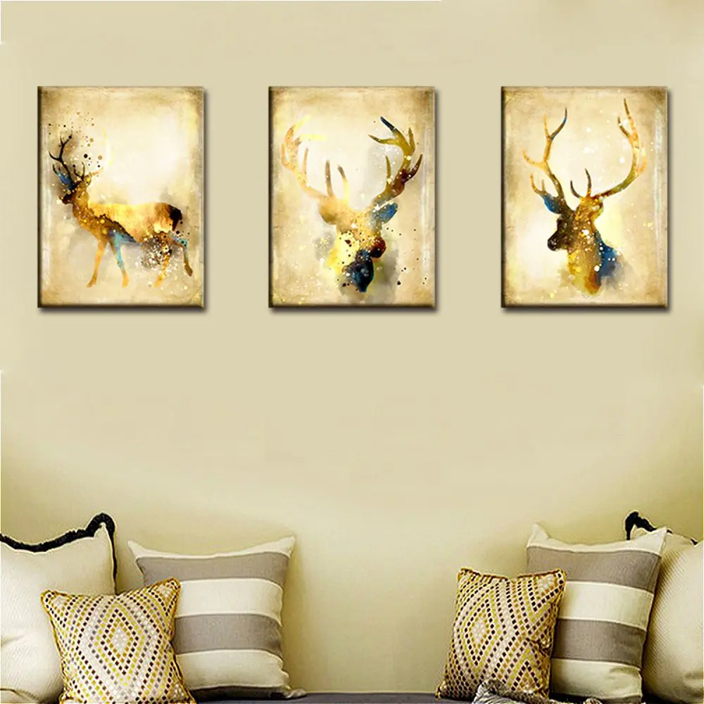 Pure Hand piantedGolden Deer Animal Wall Art Canvas Painting for Living Room Decoration Home Drop shipping Paintings for Living