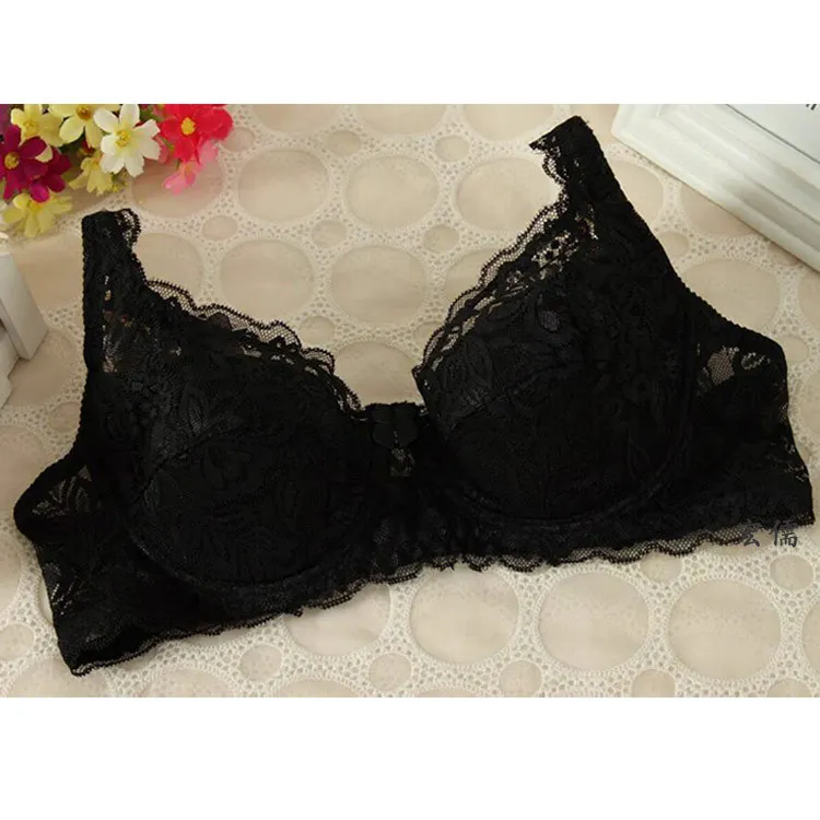 Sutiã sexy de renda para mulheres plus size, lingerie sem costura, almofada ultrafina, sutiã grande copo, 32, 34, 36, 38, 40, B, C, primavera, verão