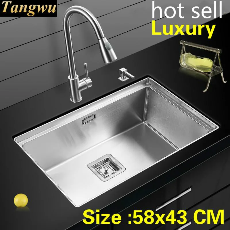 

Free shipping Apartment high quality kitchen manual sink single trough vogue 304 stainless steel mini hot sell 580x430 MM