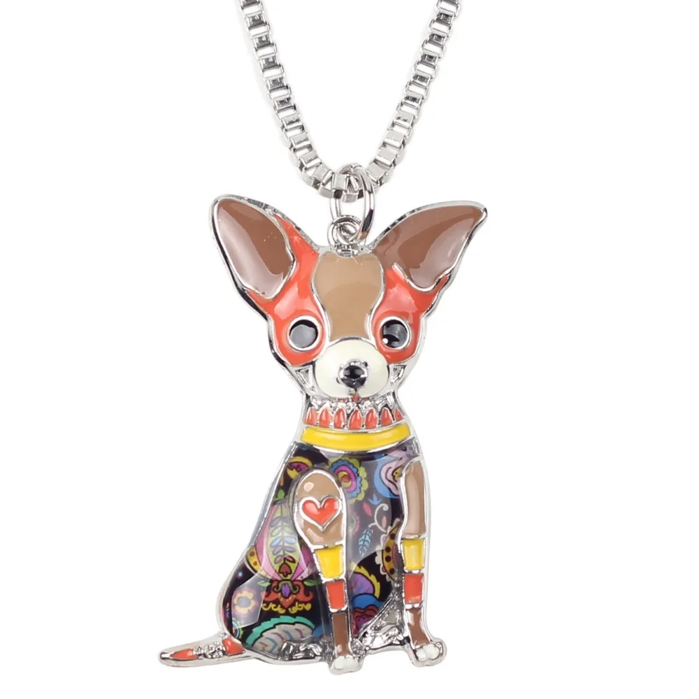 WEVENI Statement Sitting Chihuahua Dog Necklace Pendants Souvenir Enamel Collar Chain New Fashion Animal Jewelry For Women