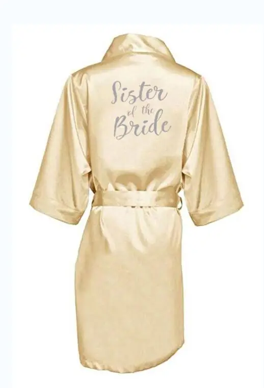 champagne gold robe with silver grey writing bridal shower party mother of the groom robe bride women cape satin robes