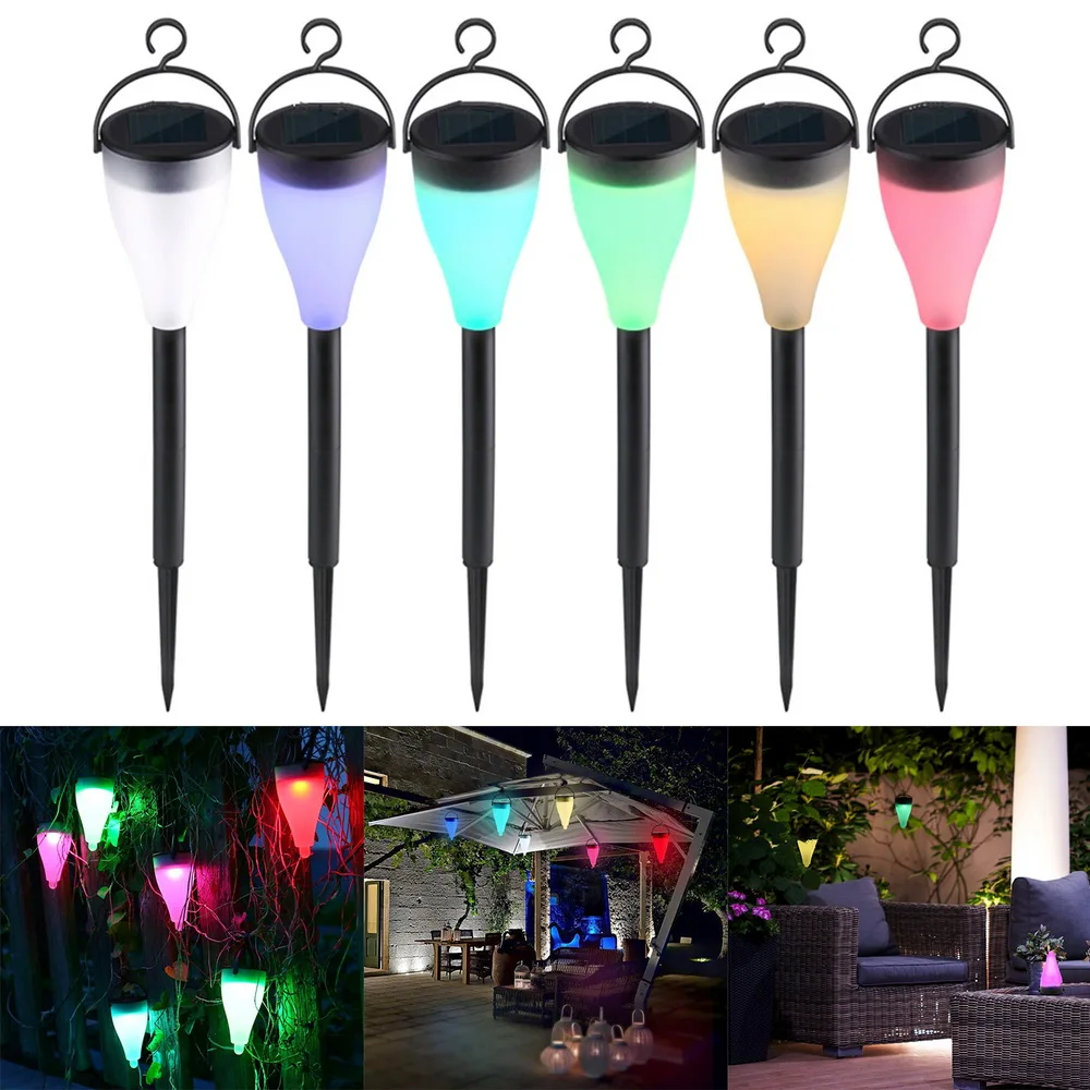 1pc Solar LED Power Three Modes Colorful Light Lawn Lamp Black Shell