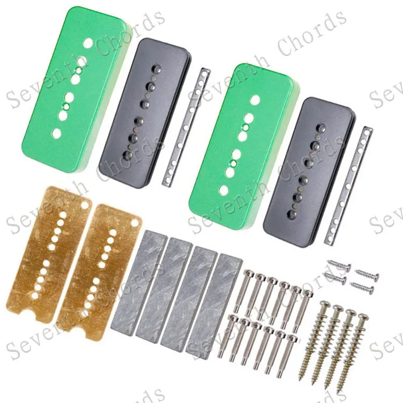 EIN Set Gitarre Humbucker Pickup Kits Herstellung Zubehör Messing Coverand Grundplatte Silber Pol Schrauben Für E-gitarre – Detail 3