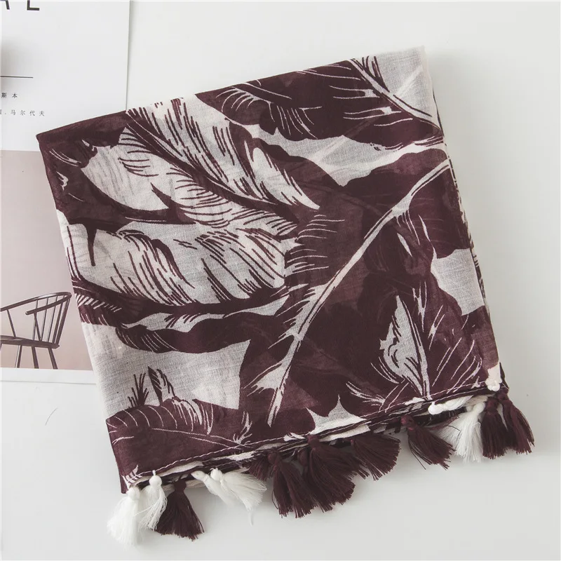 2018 New Women Plantain Leaf PatternTassel Scarves And Shawl Leaves Print Wrap Hijab Muffler Wholesale10pcs/LOT Free Shipping