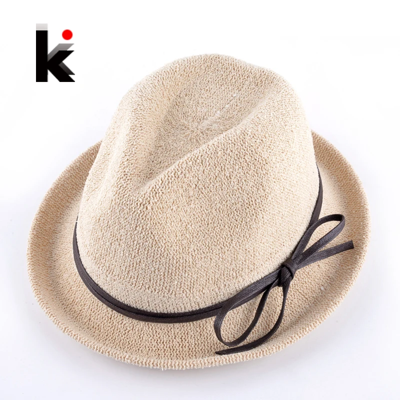 Fashion Spring Solid Straw Sun Hats With Bow-knot Ribbon For Women Summer Beach Caps Men Unisex Panama Chapeu De Praia Ete Femme